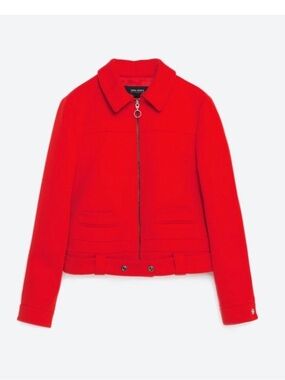 Zara Bright Red Zip-Up Collared Jacket